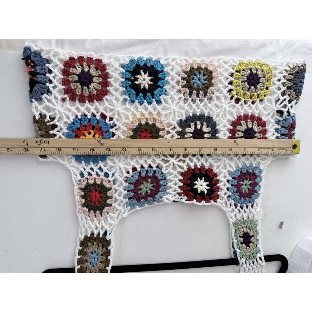 Hand Made Top Womens L Floral Granny Square Crochet Crop Hippie Festival NWT - Picture 11 of 12